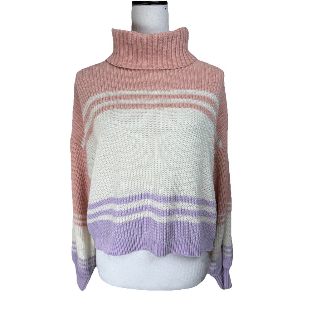 MM By My Michelle Women Turtleneck Crop Sweater Size L Pink Ivory Lavender